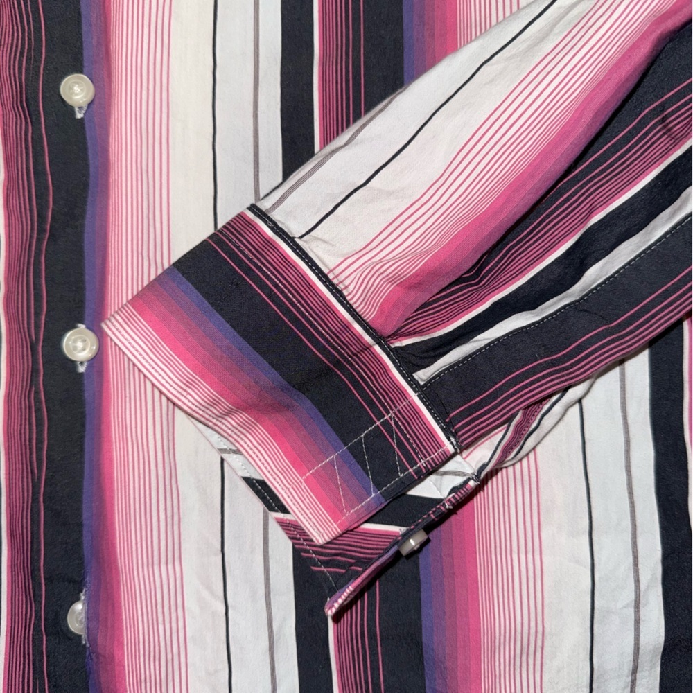 DKNY JEANS Men's XL Bold Stripe Button Down Shirt - Pink, Black, Purple - Picture 9 of 12